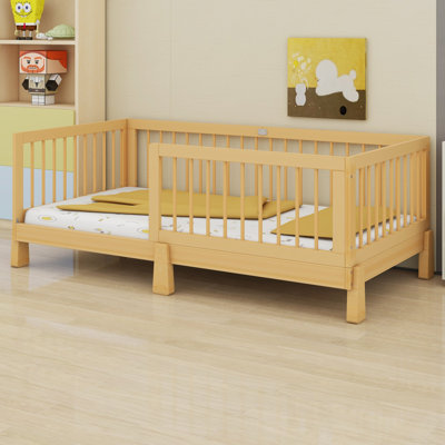 kids daybed with guardrails, convertible 3-in-1 design and modern streamlined look