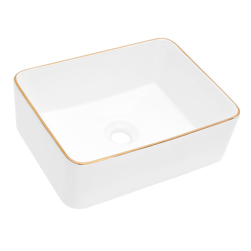 Ceramic 16X12 Inch Vessel Bathroom Sink Rectangular - Modern Design, Stain Resistance, Countertop Mount Sleek , Mounting