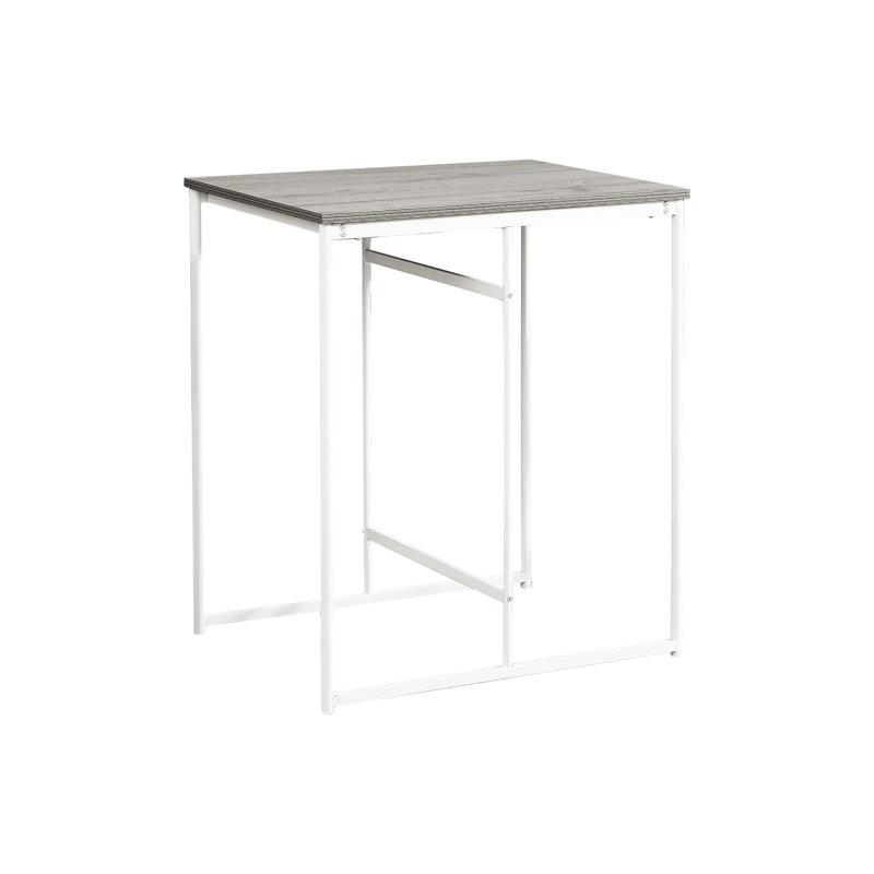 Table rectangulaire à hauteur de comptoir 32 po, surface en stratifié gris, pieds en métal blanc, revêtement de cuisine, métal