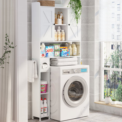 Armoire de rangement autoportante au-dessus de la toilette avec tablettes réglables, armoire de rangement en bois pour la salle de bain, organisateur de salle de bain de ferme avec 2 portes de grange
