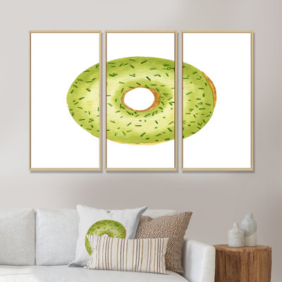 Green Donut with Sprinkles On White - 3 pièces, impression sur toile