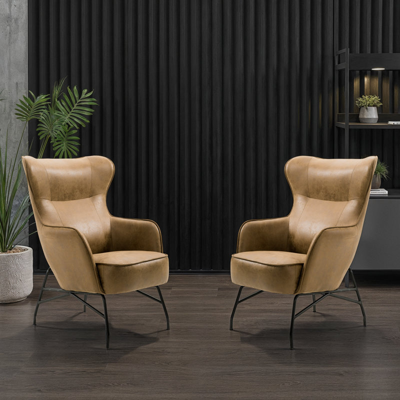 Rainer Upholstered Accent Chair, Saddle Faux Leather