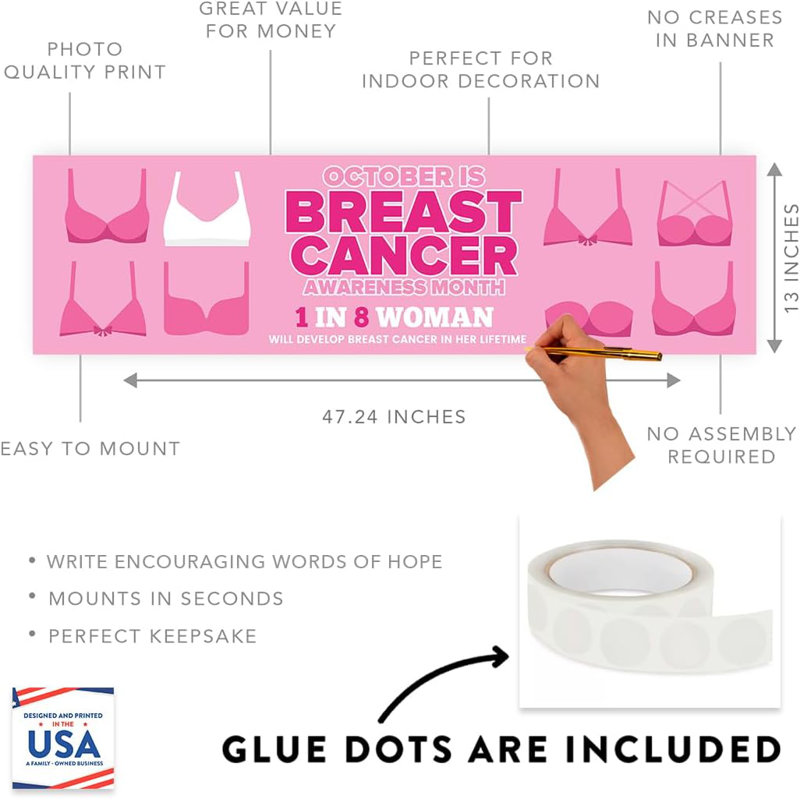 Grandes décorations de bannière pour le cancer du sein, soutien-gorge rose, mois de sensibilisation au mois d'ooût et décor de survivant pour femmes