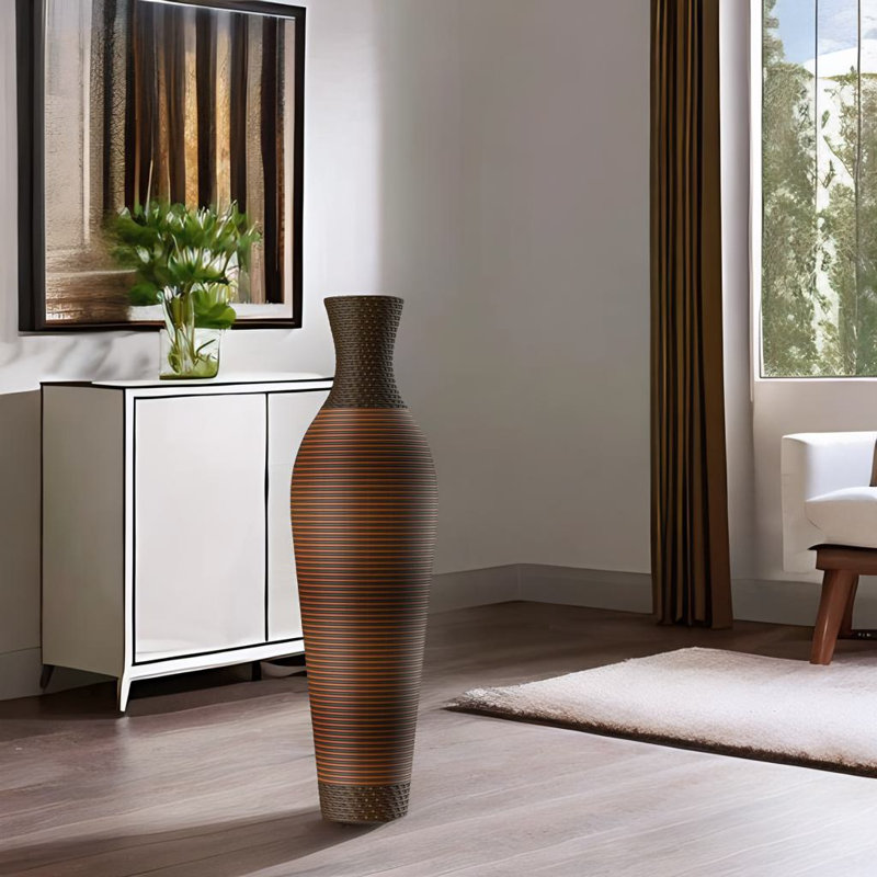 Decorative Floor Vase, White/Gray