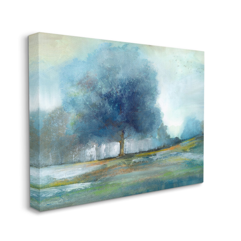 Abstrait arbre bleu champêtre par Nan - peinture sur toile tendue, H 16 po x l 20 po x P 1,5 po