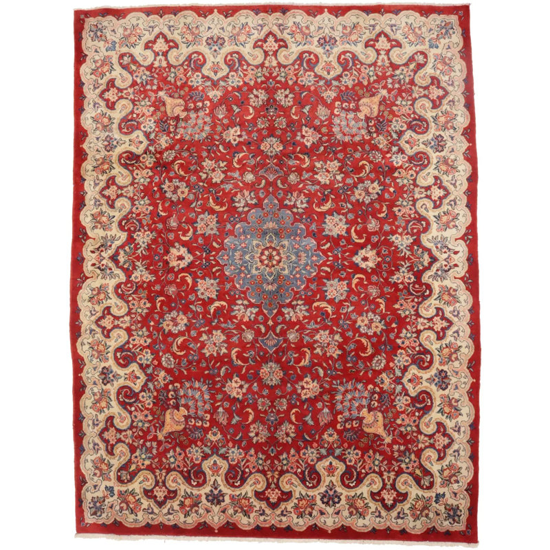 Tapis oriental semi-antique rouge traditionnel 10 x 13