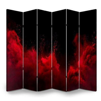 Cloison pliante 6 panneaux séparateur mural en toile rouge royal noir