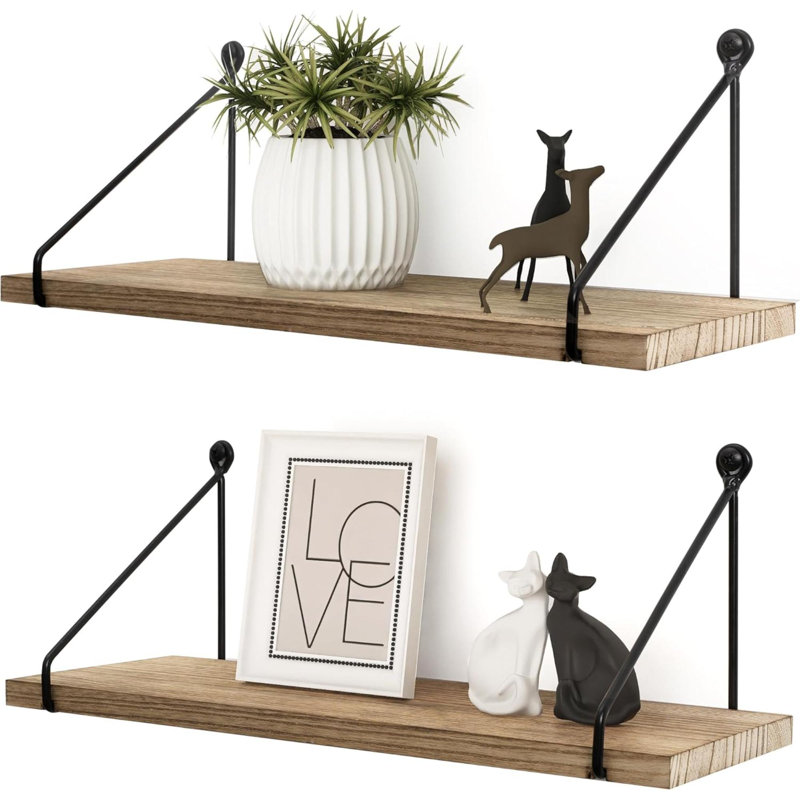 2 Piece Floating Shelf, Brown/Black