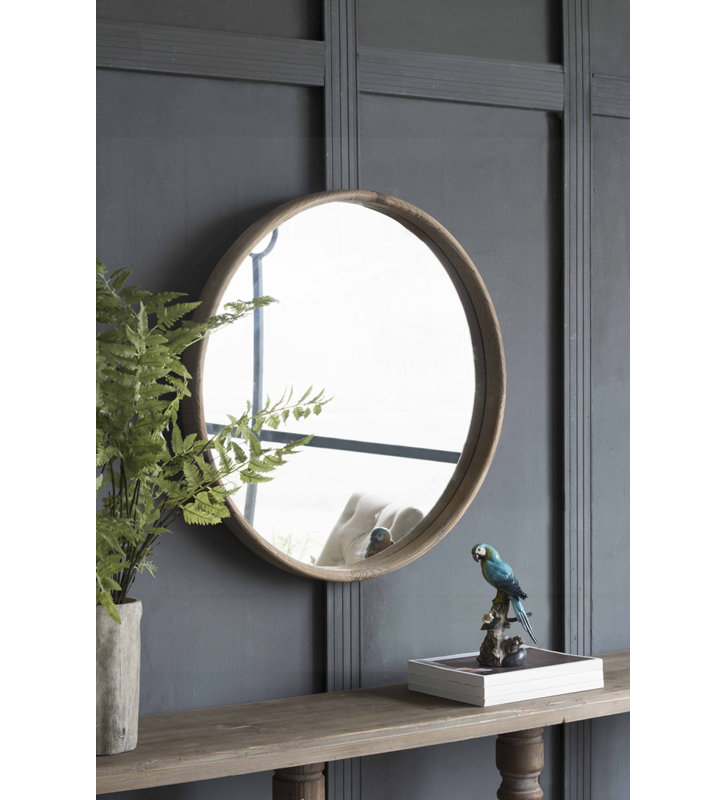 28" Round Wood Mirror