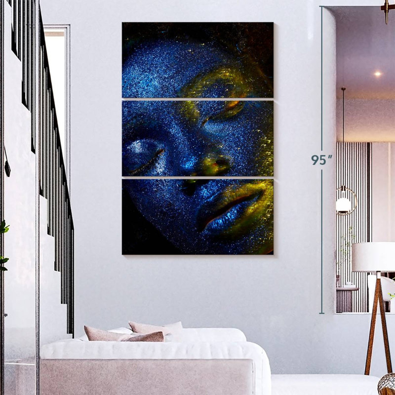 Senne Blue Glitter Face Portrait, 74'' H x 48'' W