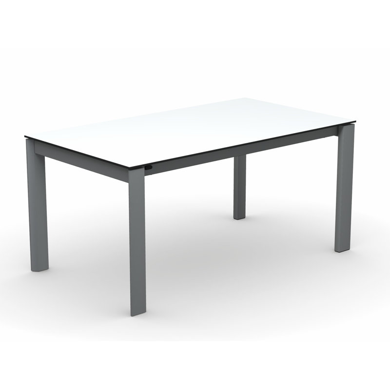 Eminence Extendable Solid Wood Dining Table, Matte Optic White, 35.5" W x 51.25" L, Beton Gray Melamine