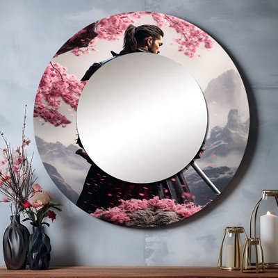 Savas Asian Art Samurais Resolve VI - grand miroir mural d'art asiatique, miroir rond décoratif
