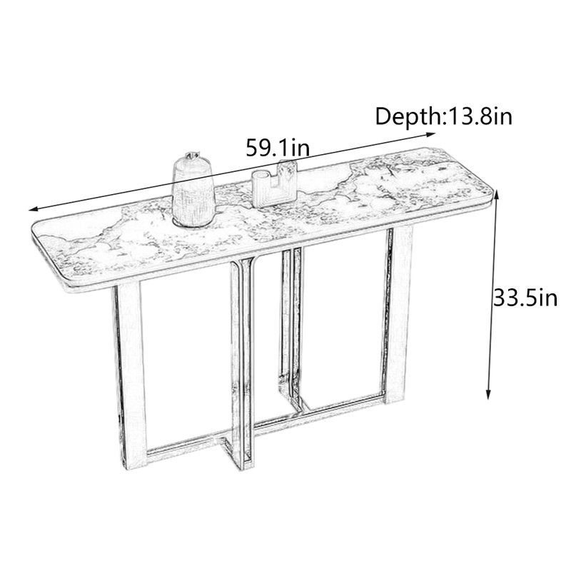 Table de hall d'entrée italienne de luxe, H 33,5 po x l 59,1 po x P 13,8 po, Ivoire blanc