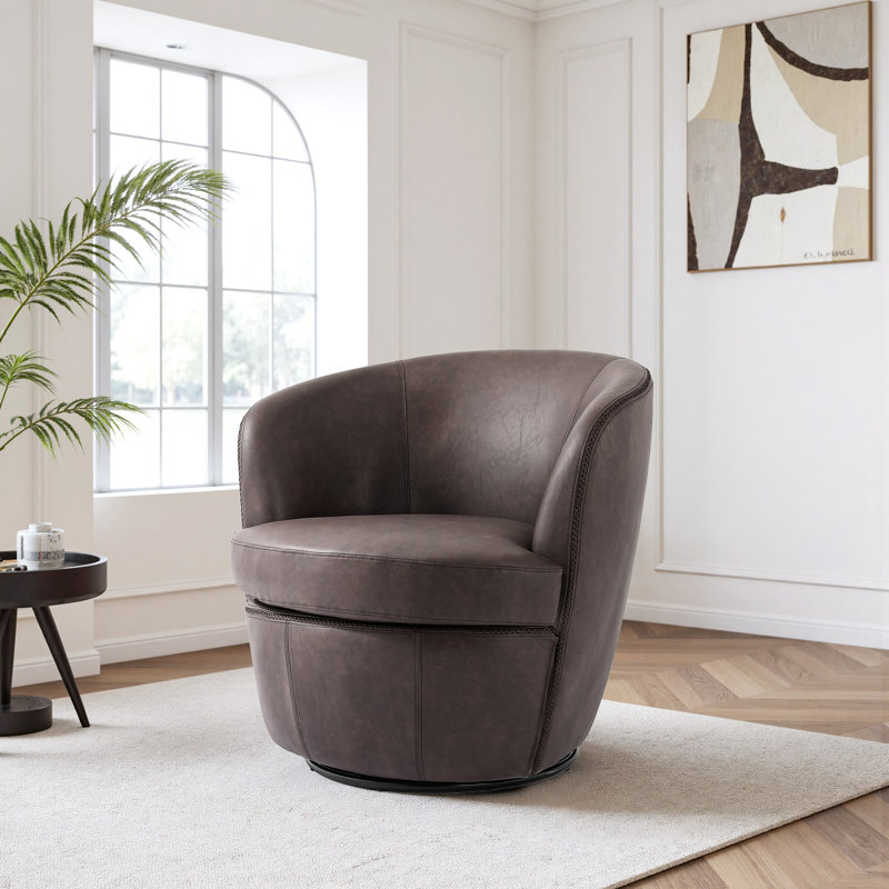 Aunna 81Cm Wide Swivel Barrel Chair, Chocolate