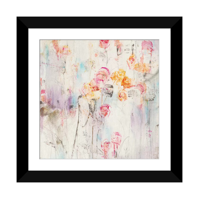 «  "jardin tacheté i"  », reproduction sur toile, H 16 po x l 16 po x P 1 po, Papier d'art encadré noir, Blanc