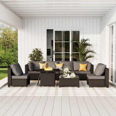 𝗡𝗼-𝗔𝘀𝘀𝗲𝗺𝗯𝗹𝘆 𝗖𝗵𝗮𝗶𝗿𝘀, Ensemble de conversation modulaire d'extérieur en osier pour 6 personnes avec conversation