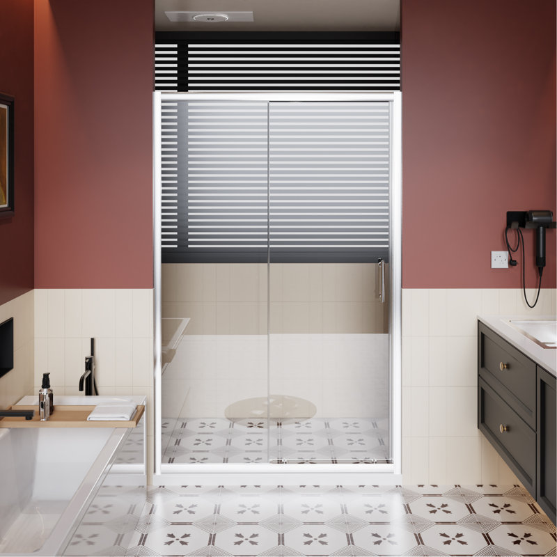48.In W X 72.In H Single Sliding Shower Door, 1/5 Inch Thick Clear Tempered Glass Shower Door With Stainless Steel Handle