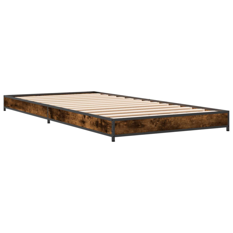 Vidaxl Bed Frame Engineered Wood And Metal, 100 x 200cm, Smoked Oak