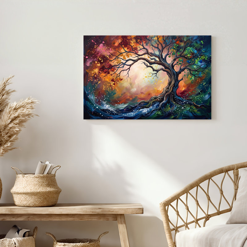 «Gallery Wrap», art mural sur toile pour le salon, la chambre à coucher, le bureau ou le vestibule - décoration murale décorative avec arbre coloré