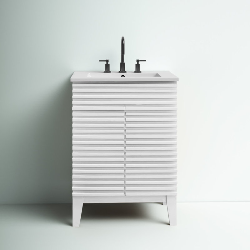 White 24" Freestanding Mid-Century Modern Bathroom Vanity
