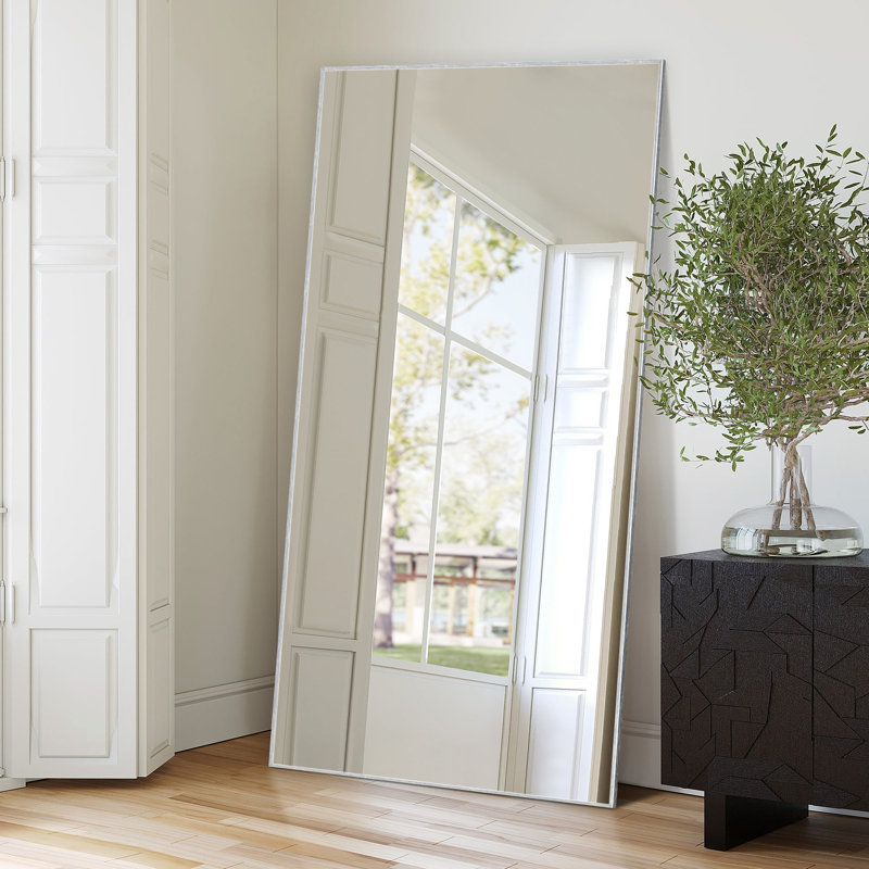 Mirta Rectangle Metal Full Length Mirror, Silver, 78" x 38"