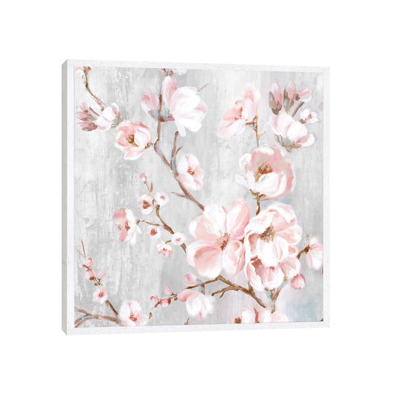 Spring Cherry Blossoms III by Eva Watts - Painting on Canvas, 66.04 cm H x 66.04 cm W, White Framed
