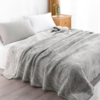 100% Soft Muslin Cotton 3-Layer Reversible All Season Blanket, Breathable Lightweight Printed Bed Blanket