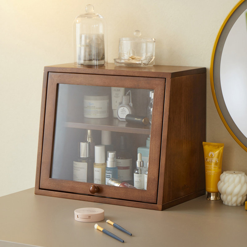 Solid wood desktop storage box Cosmetic storage cabinet Desktop dressing table storage box