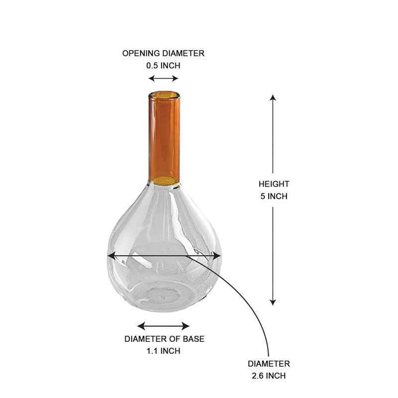  Amberstem Glass Bud Vase, Beaker-Style Mini Vase With Long Neck, Modern Single Stem Flower Holder For Home Décor, Centerpieces & Gifting, 2.6" Diameter & 5" Tall, Pack Of 24