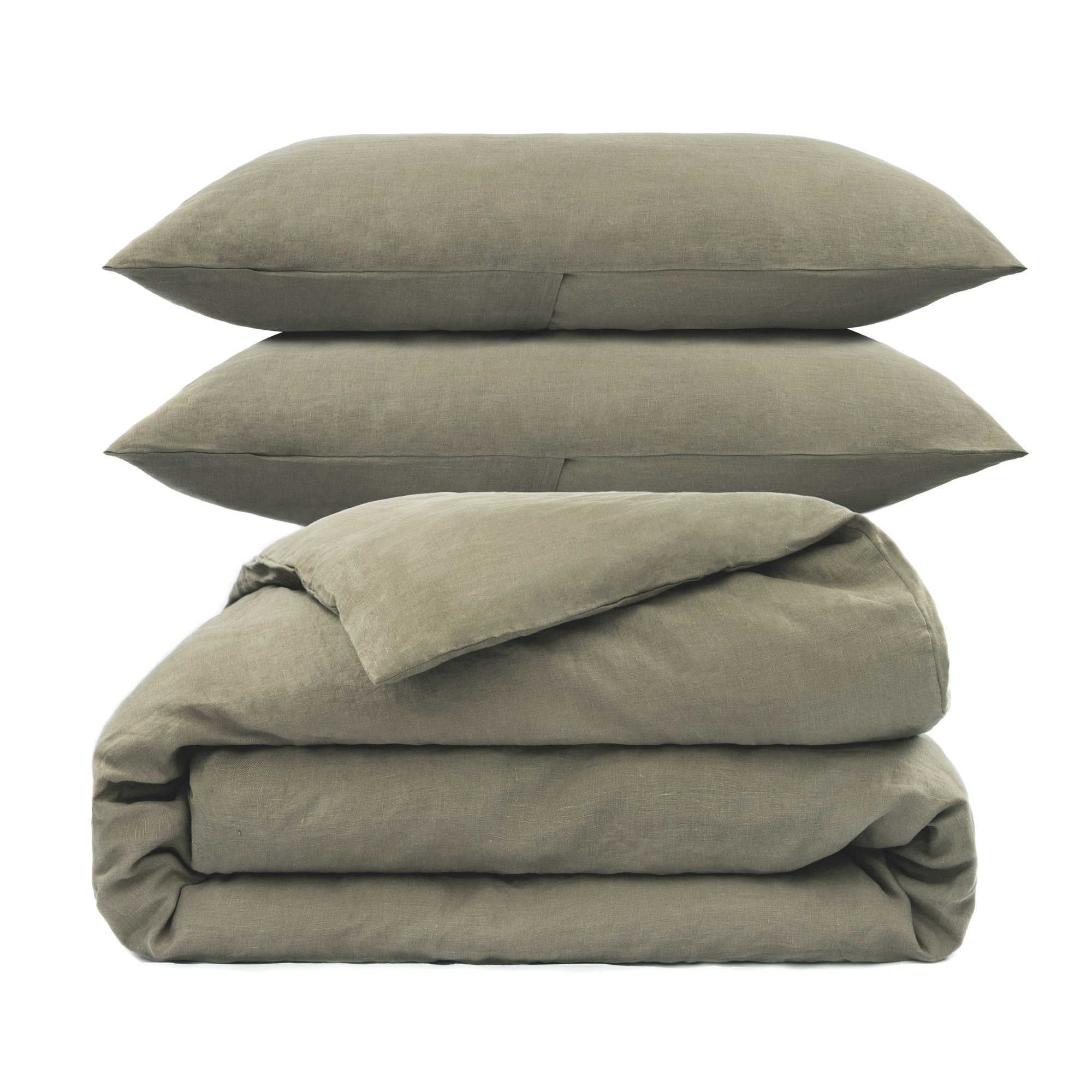 100% French Linen Duvet Cover & Sham Set, Moss, Queen Duvet Cover + 2 Standard Pillow Shams