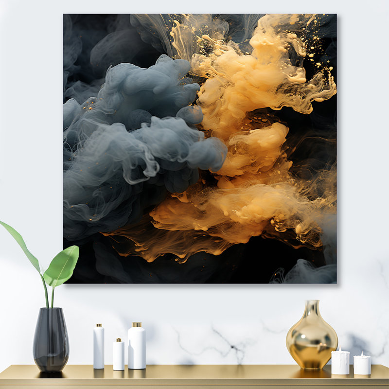 Éclat de gris polaire gris et orange I - reproduction d'art murale abstraite en métal, H 16 po x l 16 po