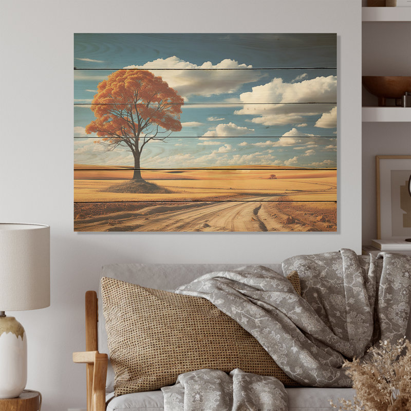 Hrmonous Prairie Symphony - Prairies Wood Art On Natural Pine Wood, 10" H x 20" W