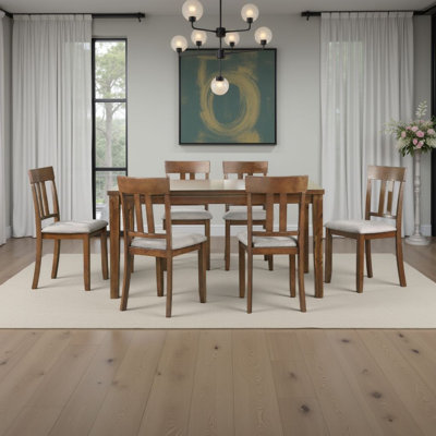 Penny 7Pc Dinette Set, Table And 6 Beige Dining Chairs, Cherry Wood