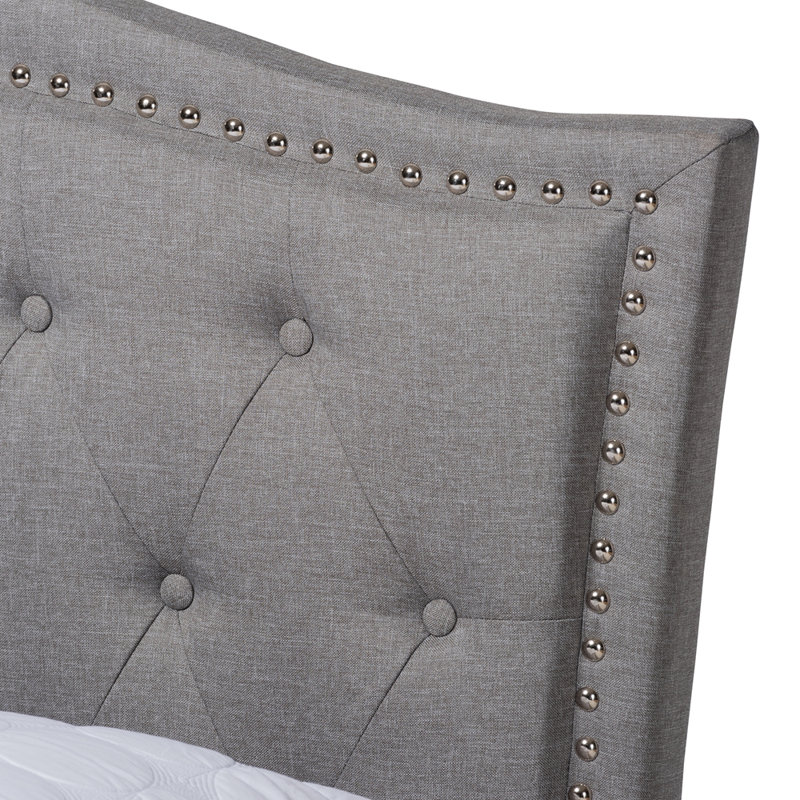 Lit plateforme tapissier touffeté, gris, Grand