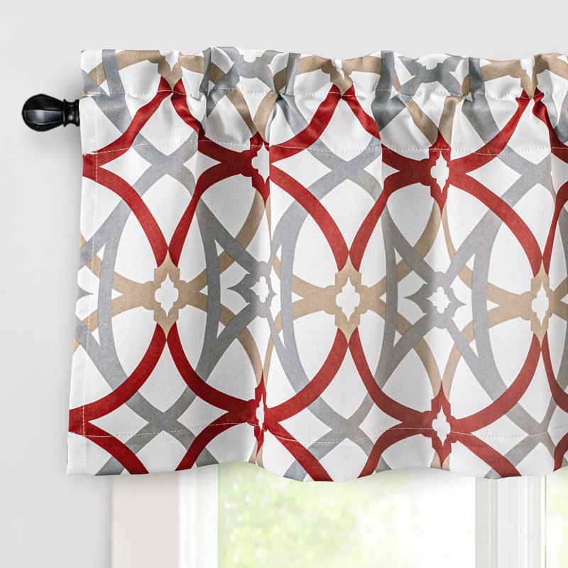 Ensemble de rideaux de cuisine géométrique sur mesure 3 pièces, L 52 po x L 54 po, Rouge