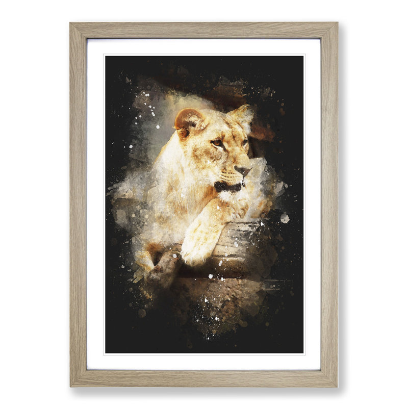 Lioness - Picture Frame Graphic Art, 65cm H x 48cm W x 2cm D, Oak Framed