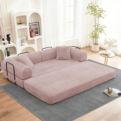 78" Convertible Sleeper Sofa Bed with Pillow, Corduroy Comfy 3 Seater Folding Mattress Couch with Fixed-Shape Frame,Modern Sofa Lounge Couch for Living Room Bedroom Office Apartment Studio