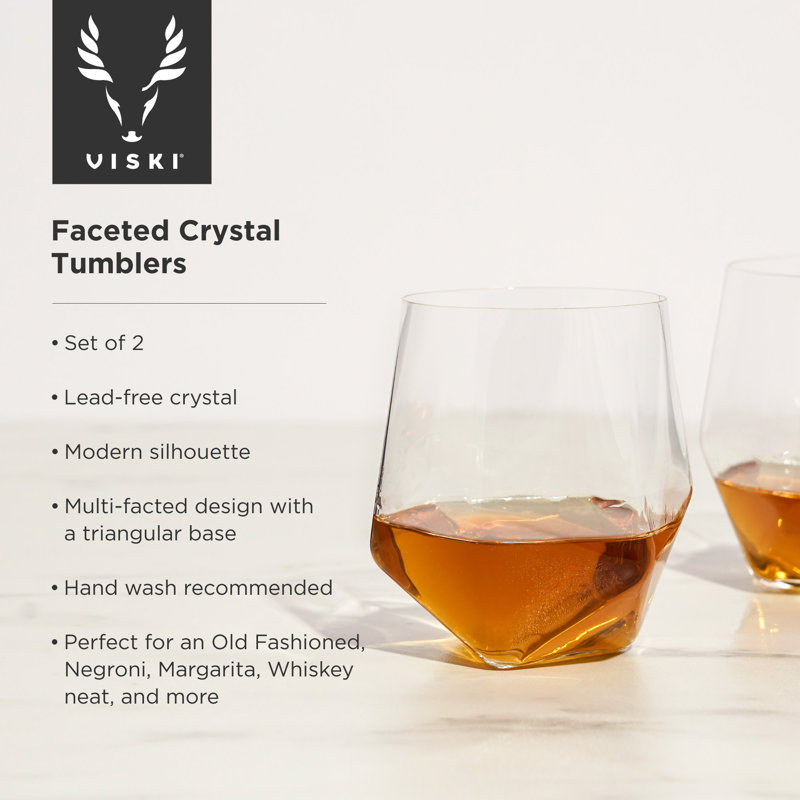 Seneca 11 oz Clear Faceted Lead-Free Crystal Lowball Tumblers Set