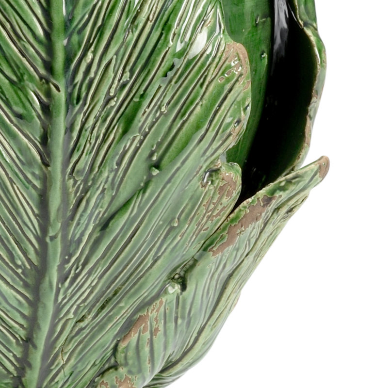 Sculpture artichaut, Glacis vert émeraude vieilli, H 17,5 po x l 10 po x P 10 po