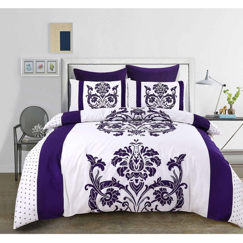 NZ Cotton Blend Floral Duvet Cover Set with Pillowcases, Super King, Plum