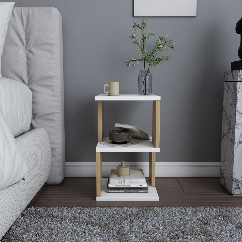 Carter Ergonomic Nightstand, Oak/White