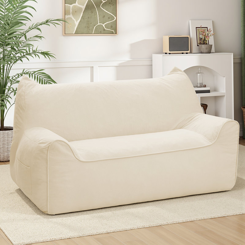55.12'' W Bean Bag Sofa, Corduroy Loveseat, Oversized Bean Bag Chair, Beige Corduroy 
