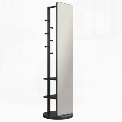 360° Rotating 66"x14" Multifunctional Full Length Mirror with Hook Storage Rack Coat Rack with Mirror