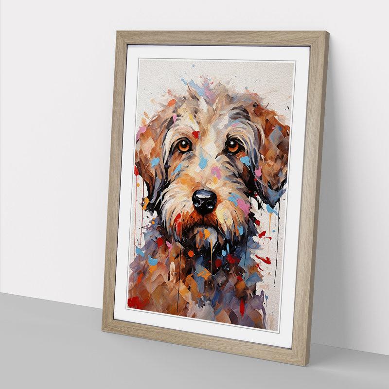 Labradoodle Expressionism No.3 - Single Picture Frame Print on Wood, 46cm H x 34cm W x 2cm D, Oak