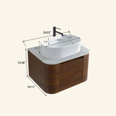 Meuble-lavabo de salle de bain avec lavabo, armoire murale avec porte-serviettes gratuit, conception de lavabo simple en céramique rayée ovale blanche, sans drain et robinet, pré-assemblé