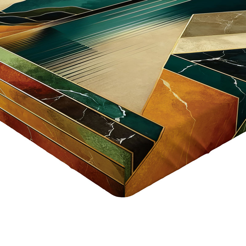 Queen Blue and Gold Microfiber Abstract Fitted Sheet