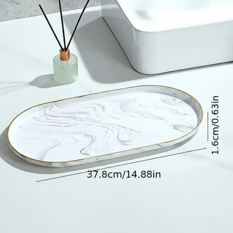 Vanity Tray - Non-Slip Marble Large, 8.19" W x 14.96" D x 0.63" H