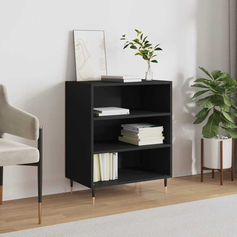 Manrey Bookcase, Black, (3 Shelves) 70 cm H x 57 cm W x 35 cm D