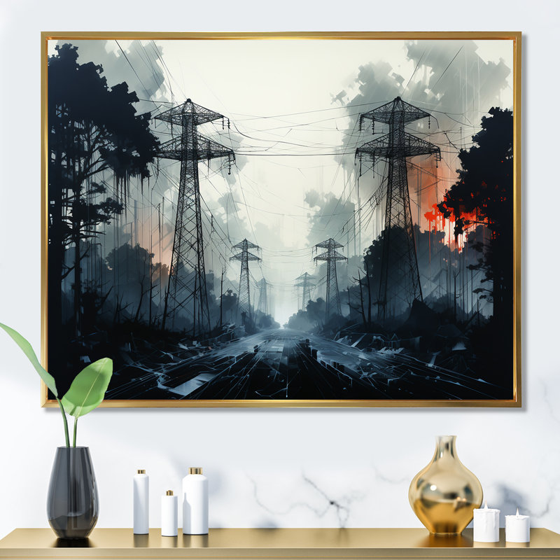 Lignes électriques en ébène orageux, Cadre photo noir, H 12 po x l 20 po