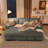 L-shaped Velvet Upholstered Sleeper Sofa and Chaise with Toss Pillows-1175793851